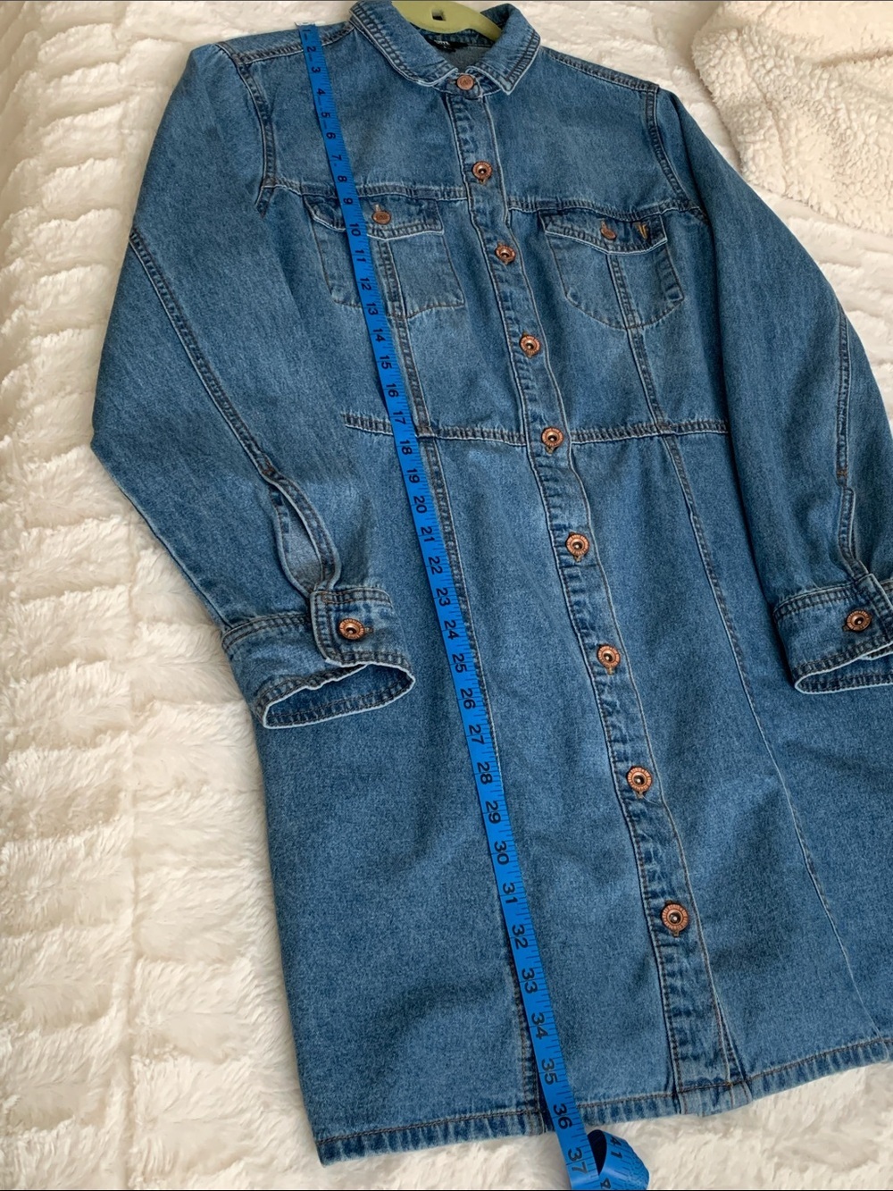 Frye Medium Blue Denim Button-Front Shirt Dress - Picture 6 of 10